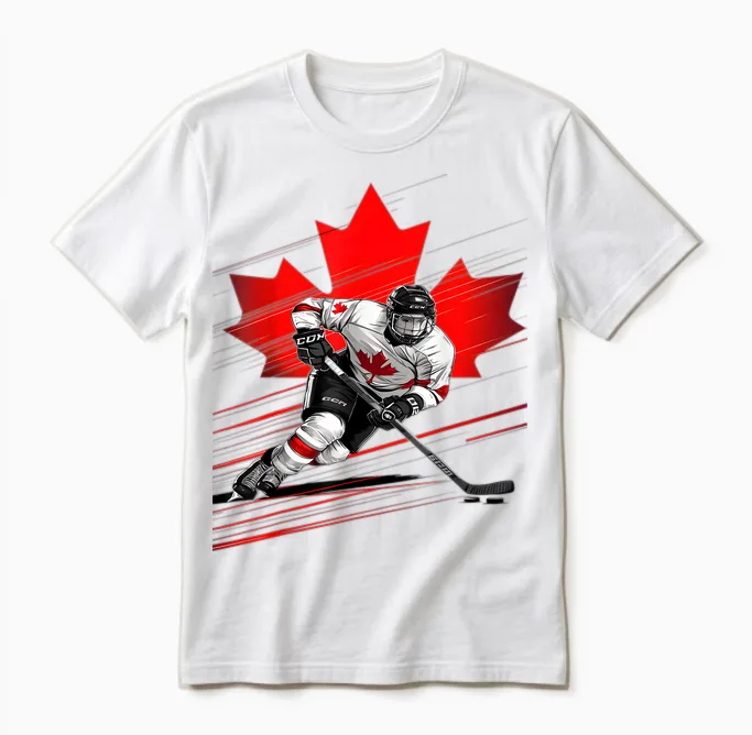 Canada Hockey T-Shirt, Black Unisex T-Shirt in White