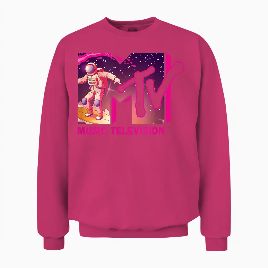 Mademark X Mtv - Official Mtv Logo - Surfing Astronaut in Space Unisex Sweatshirt in Heliconia