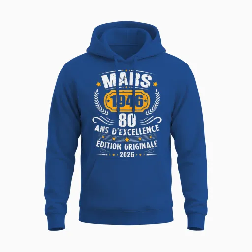 Vintage March 1946 80th Birthday Gift Man Woman Unisex Hoodie - Royal