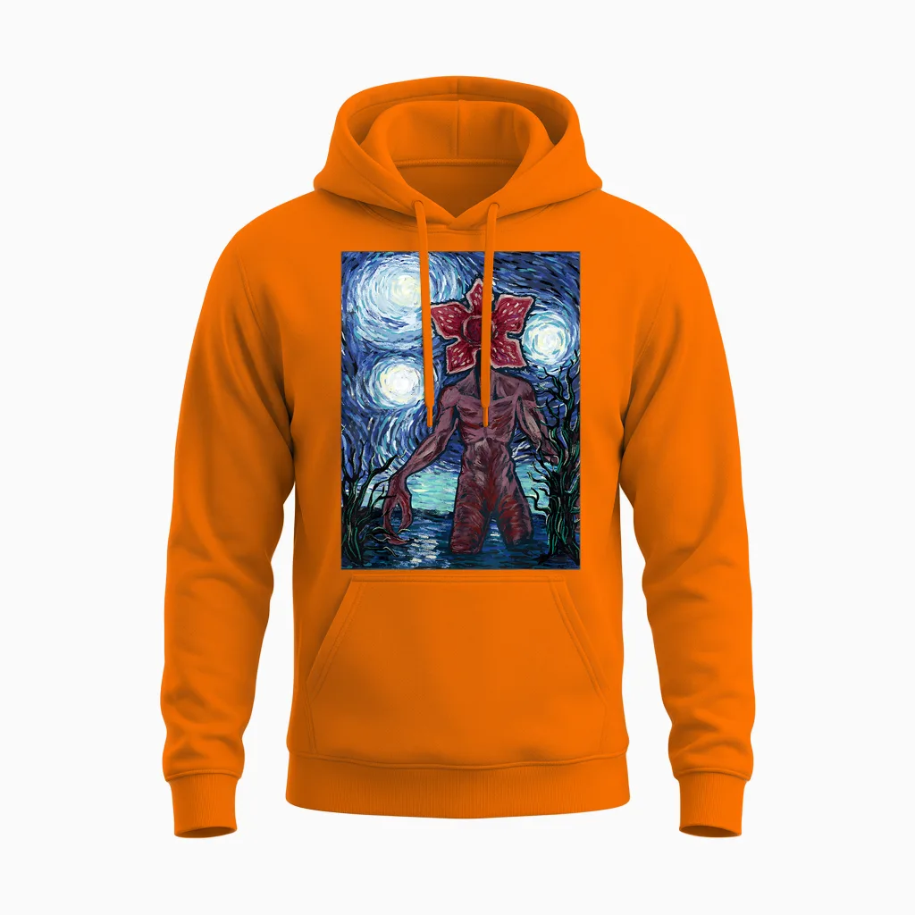 Netflix Stranger Things Demogorgon Starry Night Style Unisex Hoodie in Safety Orange