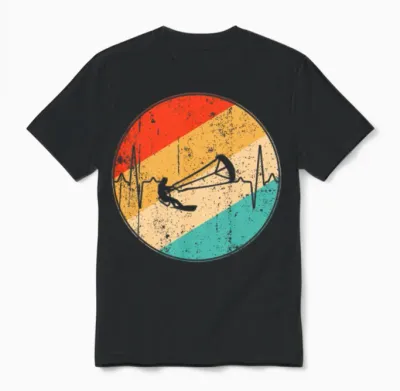 Kitesurfing Retro Heartbeat Unisex T-Shirt - Black
