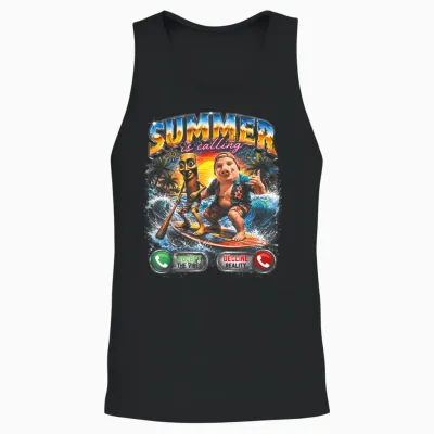 Summer Is Calling Tung Tung Sahur John Pork Brainrot Meme Unisex Tank Top - Black