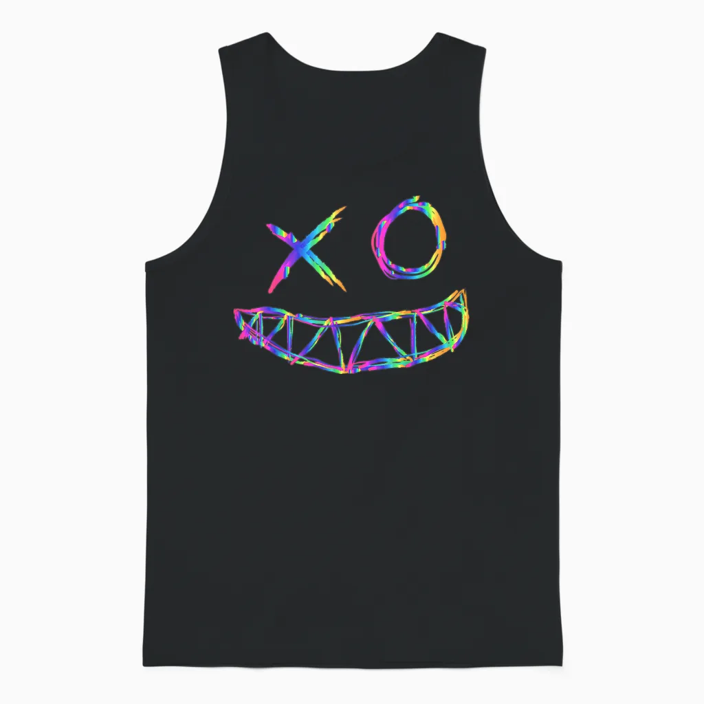 Rainbow Rave Face T-Shirt, Black Unisex Tank Top in Black
