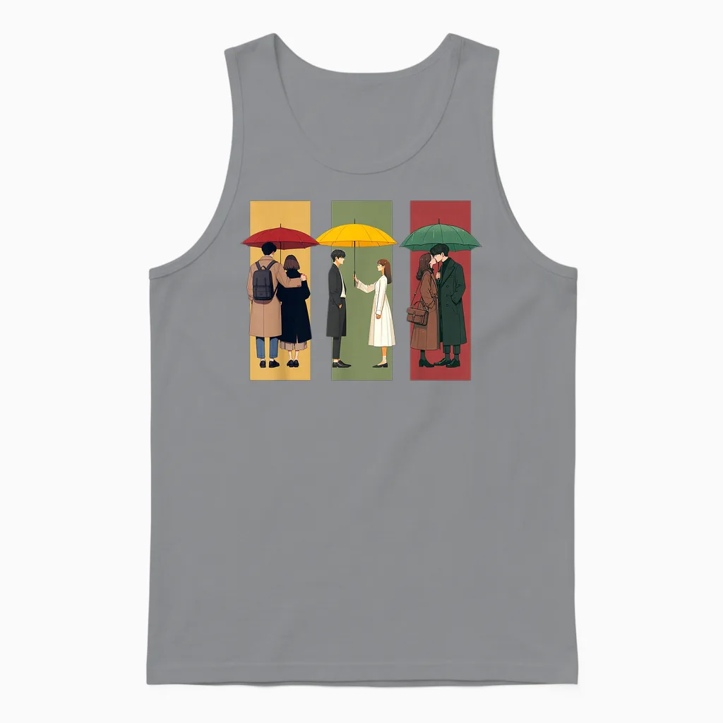 K-Drama Lover Korean Drama Boy with Umbrella Kawaii Kdrama Unisex Tank Top in Sport Grey