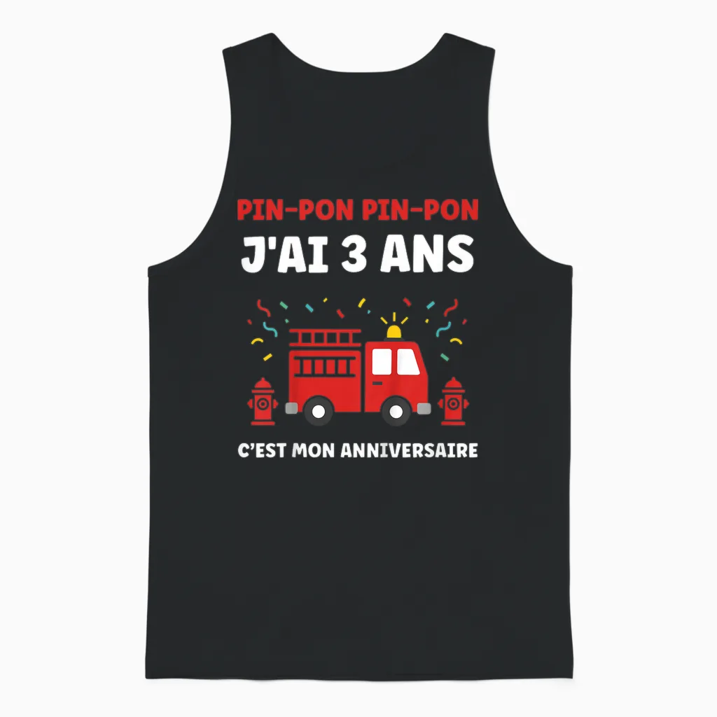Enfant Humour Enfant 3 Ans Camion Pompier Garçon Anniversaire 3 Ans Unisex Tank Top in Black