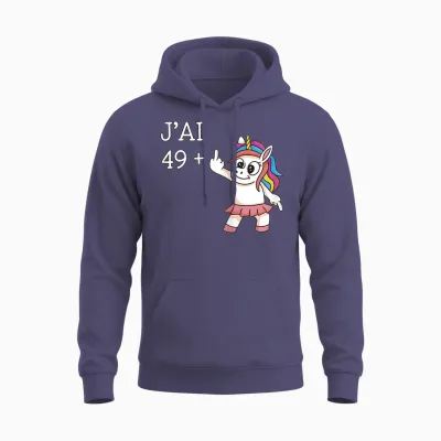 J'ai 49 Plus 1 Unicorn Funny Birthday Woman 50 Years T-Shirt, Black, Female X-Small Unisex Hoodie - Heather Sport Dark Navy