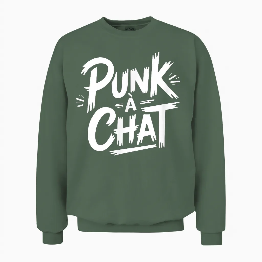 Punk Cat T-Shirt, Black, S Lovers Gift Unisex Sweatshirt in Military Green