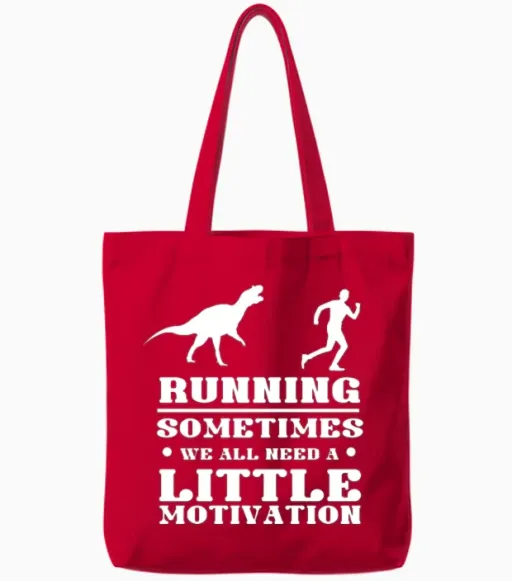 Running Funny Motivation Tote Bags in Red