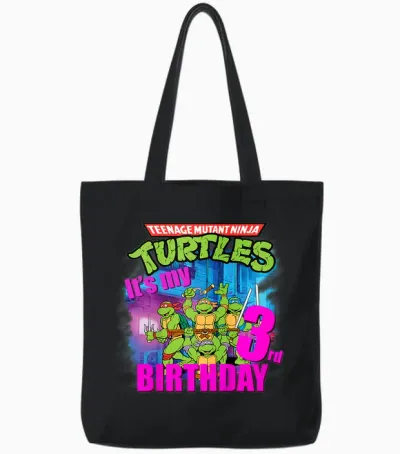 Mademark X Teenage Mutant Ninja Turtles - Kids Original Teenage Mutant Ninja Turtles 3rd Third Birthday Tote Bags - Black