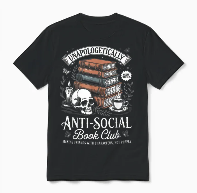 Anti-Social Book Club Reader Bücher & Kaffee Dark Academia Unisex T-Shirt in Black