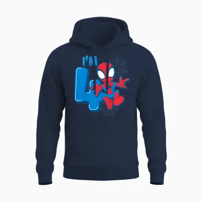 Kids Marvel Spider-Man Cute Spidey 4th Birthday I'm 4 T-Shirt, Black Unisex Hoodie - Navy