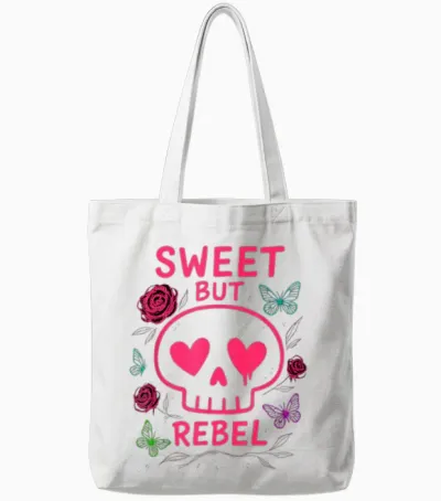 Mignon ’n Punk Crâne Coeurs Papillons Roses Esthétique Tote Bags - White