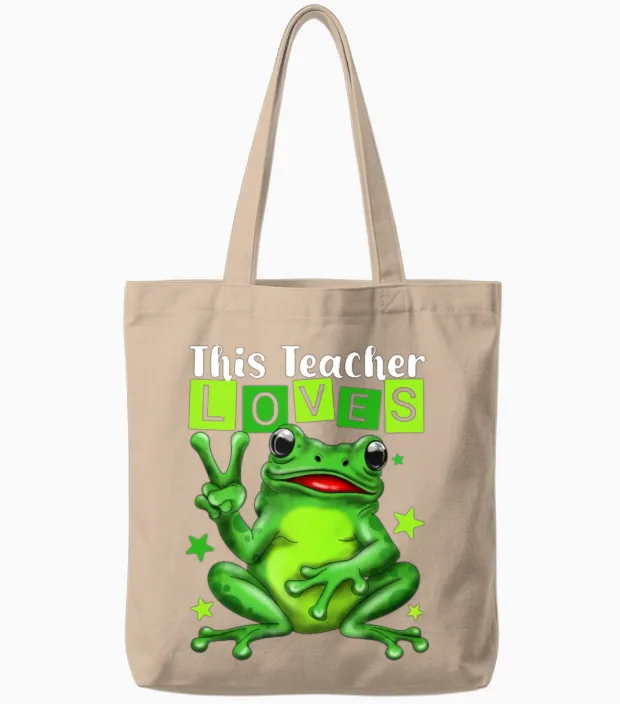 Biology Teachers: This Teacher Loves Frog Tote Bags in Natural