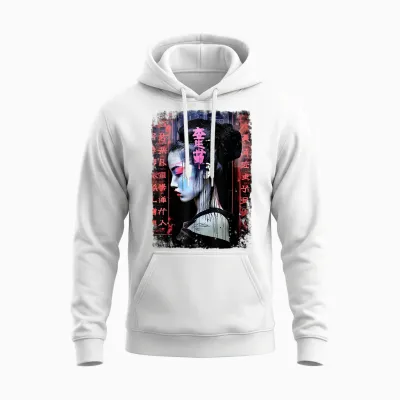 Geisha Asia Japan Woman Vintage Culture Tokyo Geisha T-Shirt, Black Unisex Hoodie - White