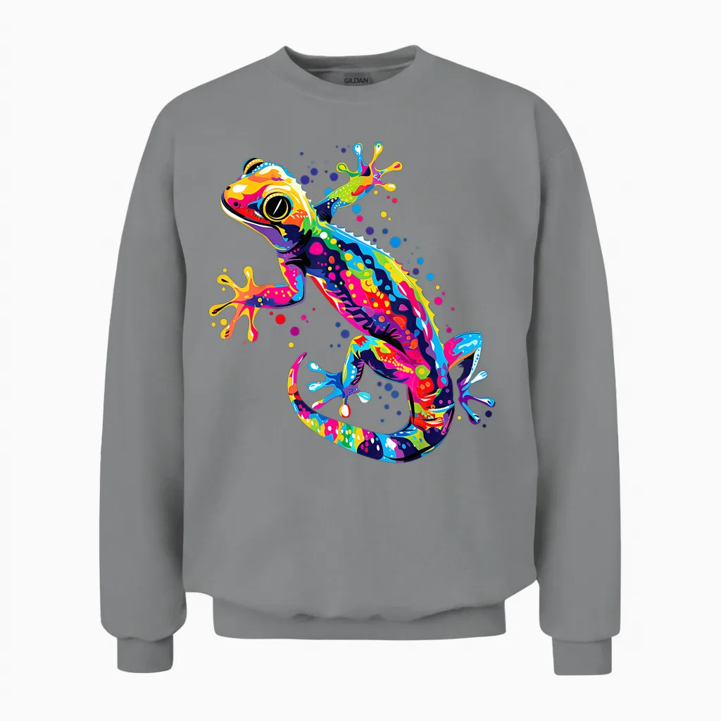 Gecko Motif Lizard Reptile Geckos Lizard Iguana Gekko T-Shirt, Black Unisex Sweatshirt in Sport Grey