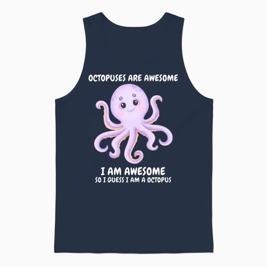 Cute Smiling Lila Octopus Unisex Tank Top in Navy