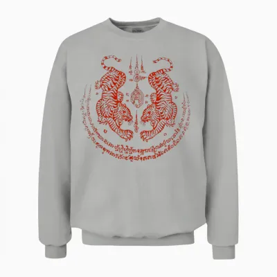 Sak Yant Tatouage Yantra Tigres Jumeaux Bangkok Thaïlande Unisex Sweatshirt - Ash