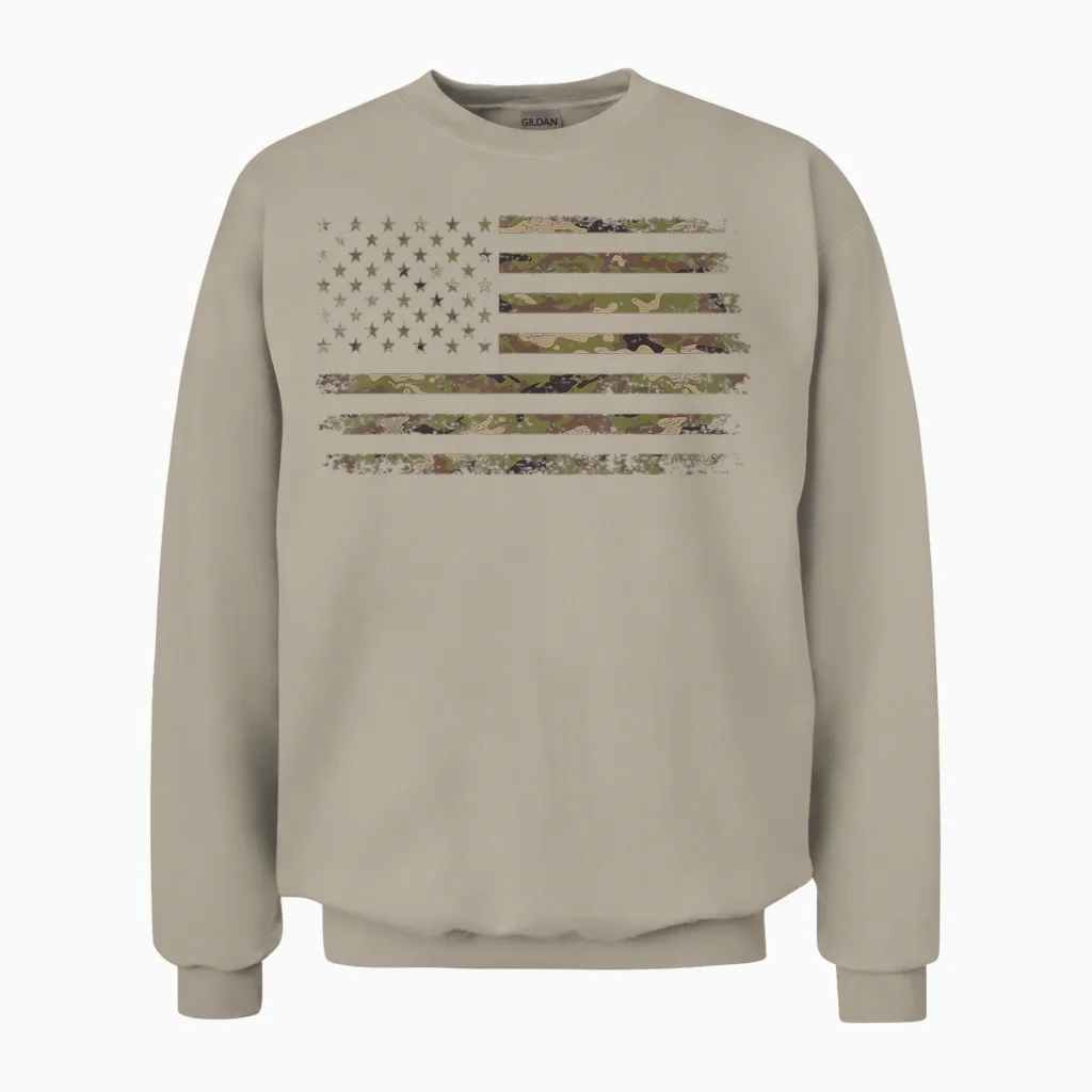 Camo American Flag Usa Camouflage Men Boys Women Girls Unisex Sweatshirt in Sand