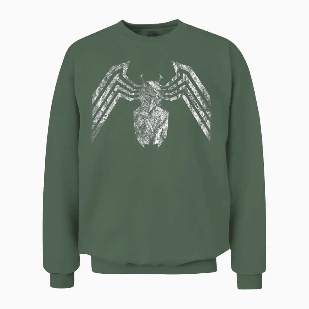 Marvel Venom Emblem White T-Shirt, Black Unisex Sweatshirt in Military Green