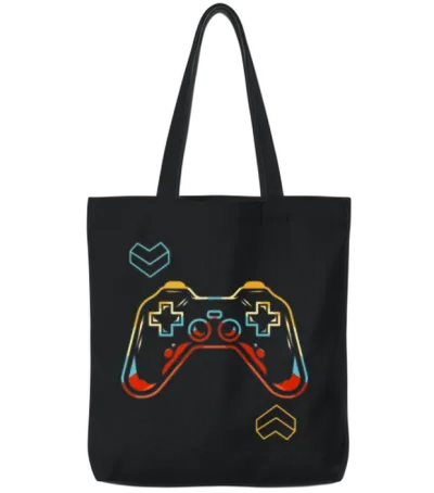 Geometric Gamer Joystick Controller Retro Gaming Tote Bags - Black