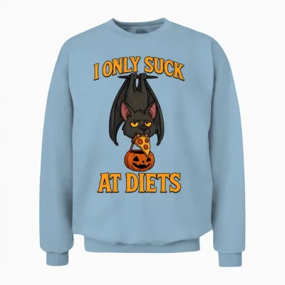 I Only Suck at Diets - Funny Halloween Bat Unisex Sweatshirt - Light Blue