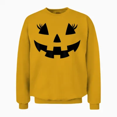 Jack O Lantern Face Pumpkin Eyelashes Hallowen Costume Funny Unisex Sweatshirt - Gold