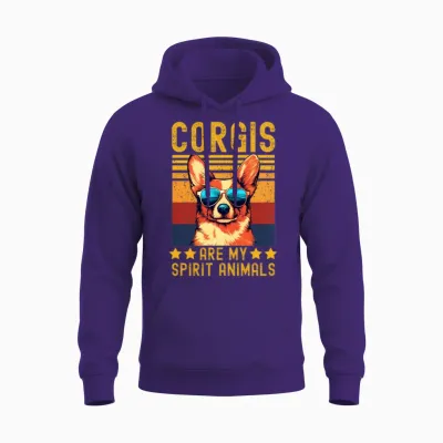 Corgi with Sunglasses Retro Unisex Hoodie - Purple