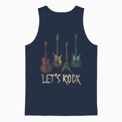 Lets Rock Rock N Roll Guitar Retro Gift Men Women Unisex Tank Top - Navy