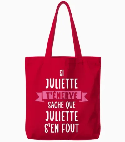 Gift Woman Humour Name Personalised Juliette T-Shirt, Black, Female X-Small Tote Bags - Red