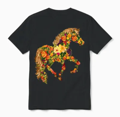 Horses Rich in Flowers Unisex T-Shirt - Black