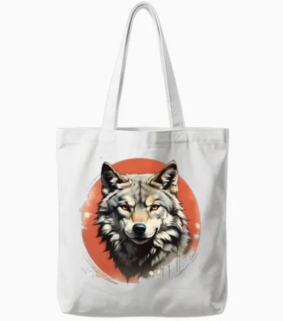 Retro Style Wolf Tote Bags - White
