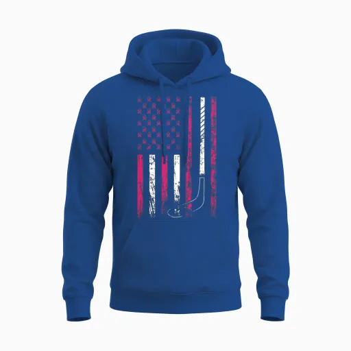 American Sports Flag Breast Cancer Awareness Ice Unisex Hoodie - Royal