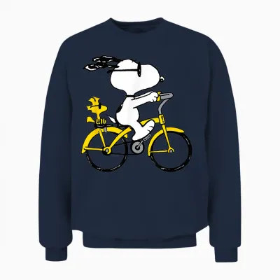Snoopy & Woodstock Riding Bike Unisex Sweatshirt - Navy