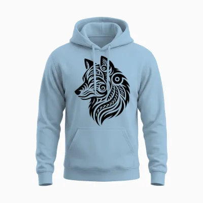 Polynesian Tribal Wolf Maori Wolf Pattern T-Shirt, Grey, S Unisex Hoodie - Light Blue