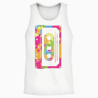 Colorful Retro Cassette Tape Unisex Tank Top - White