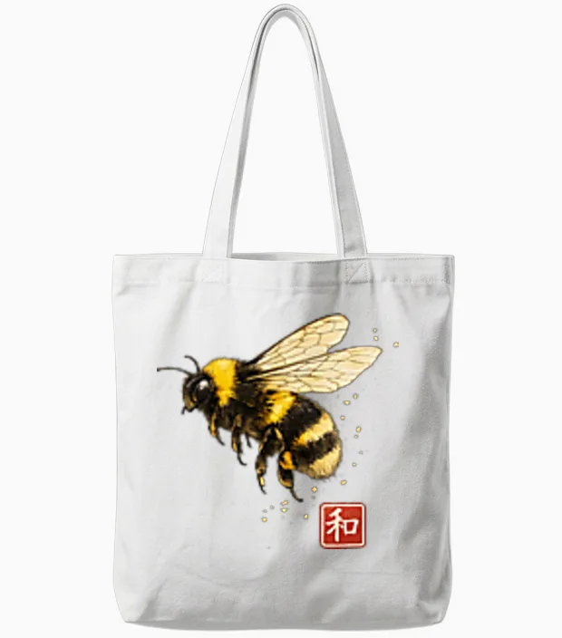 Nature été Abeille Bourdon Japon Tote Bags in White