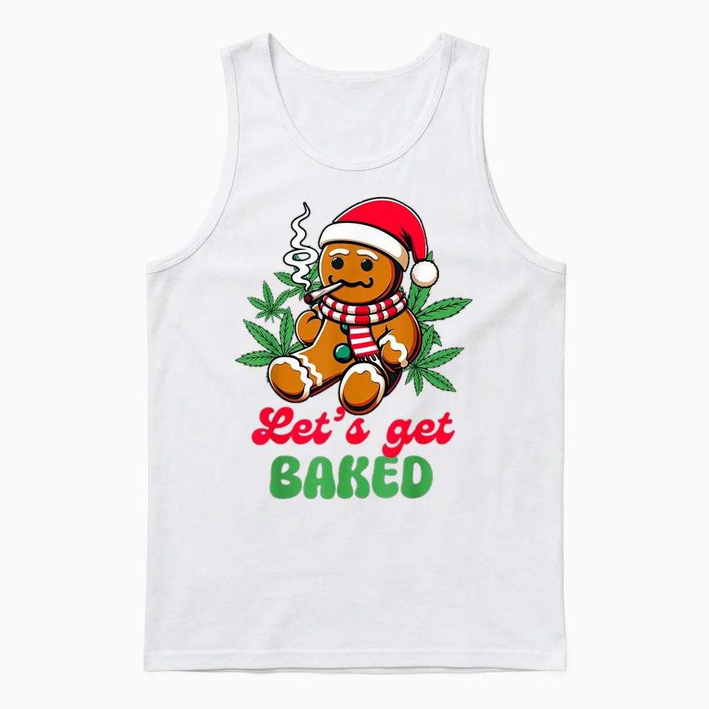 Christmas Xmas Cannabis Weed Lover Smoking Let's Get Baked Unisex Tank Top in White