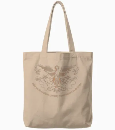 Gothic Medieval Religious Quotes Print On Tote Bags - Natural