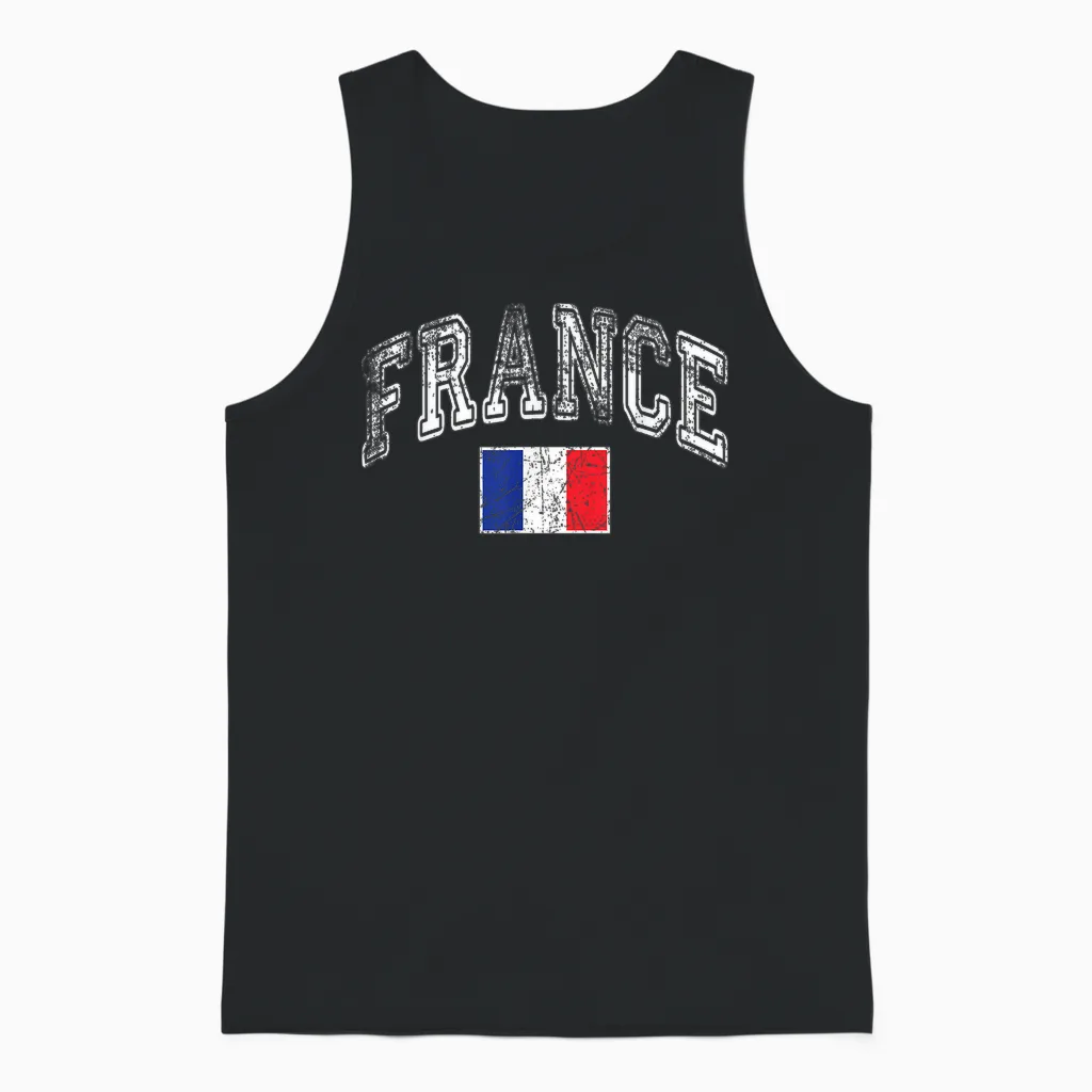France Flag Vintage Unisex Tank Top in Black
