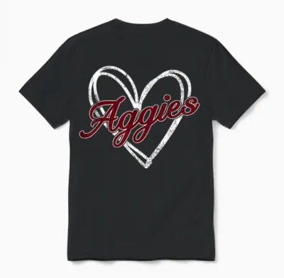 Retro Personalized Aggies-Heart Men Women Kid Unisex T-Shirt - Black