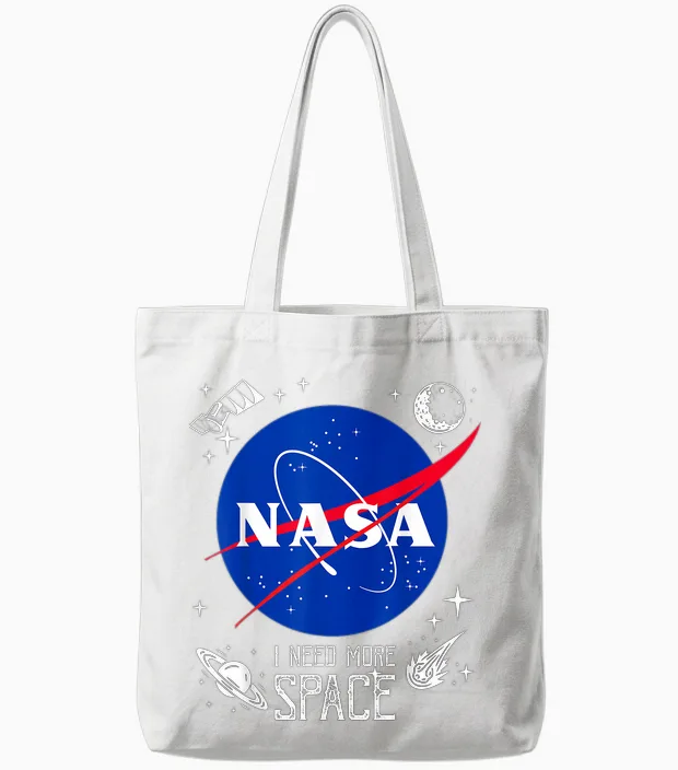 Nasa Meatball Logo Classic I Need More Space T-Shirt, Black, S Tote Bags in White
