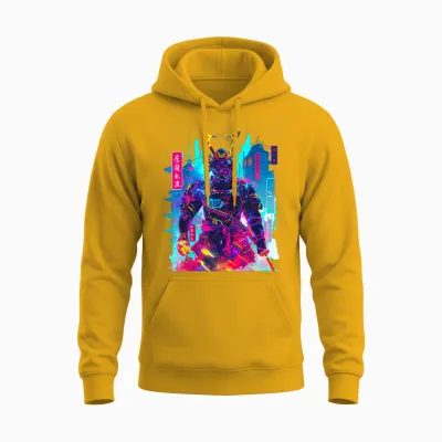 Cyberpunk Neon Samurai Japanese Art Unisex Hoodie - Gold