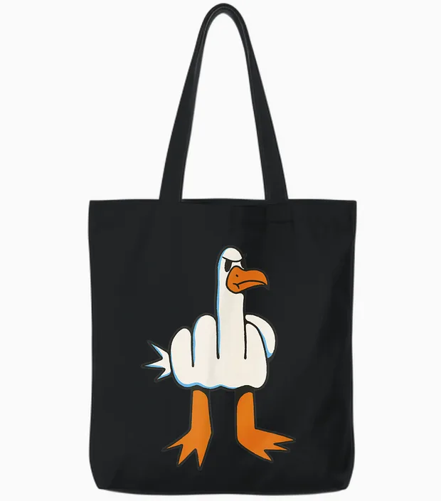 Finger of Honor Animal Seagull T-Shirt, Black, S Tote Bags in Black