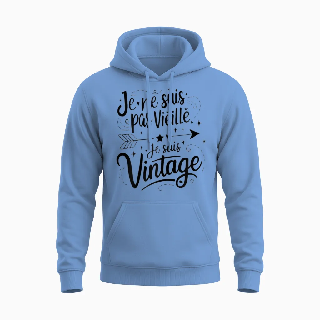 Je Ne Suis Pas Vieille Je Suis Vintage Gift Funny Humour T-Shirt, Grey, Female X-Small Unisex Hoodie in Carolina Blue