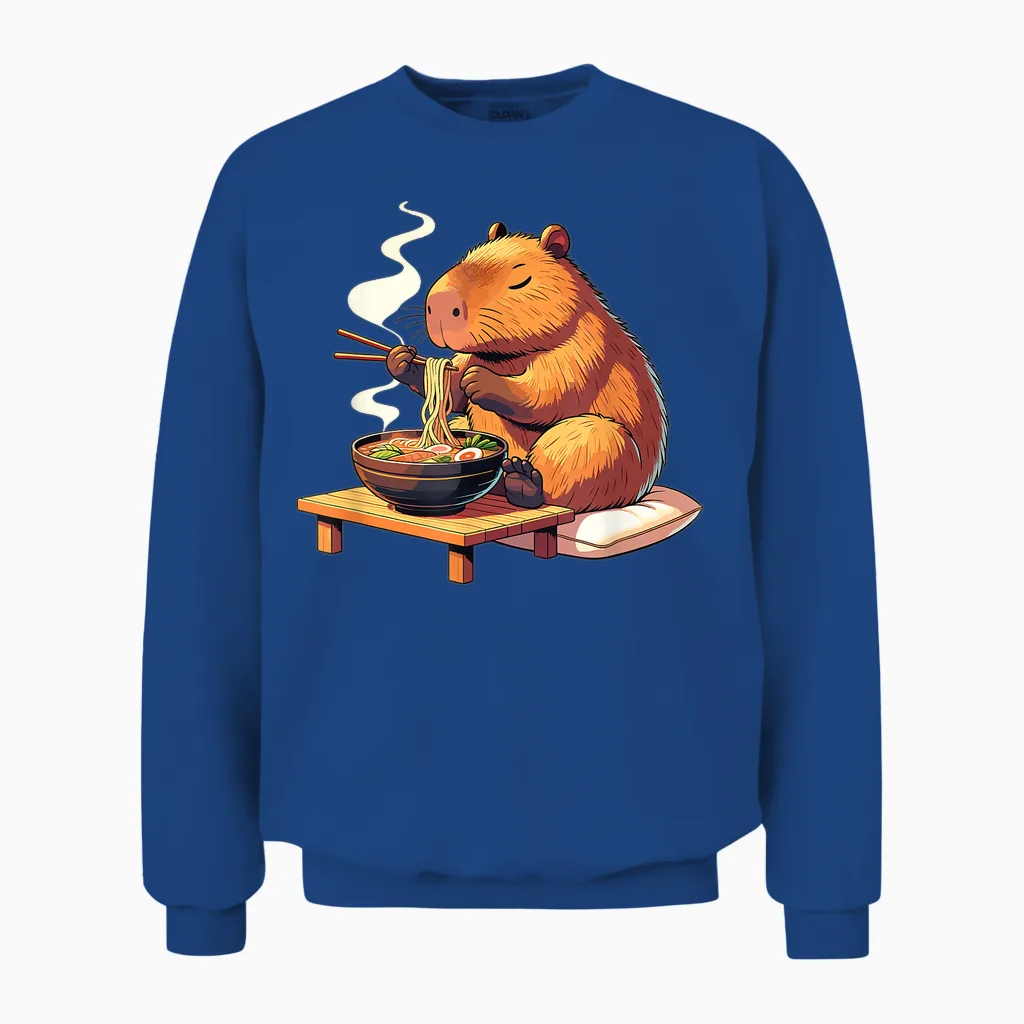 Cute Capybara Eats Ramen Noodles Capybaras Ramen T-Shirt, Black Unisex Sweatshirt in Royal