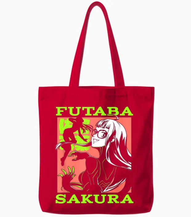 Persona 5 Futaba Sakura Manga Collage Rpg Video Game Tote Bags in Red