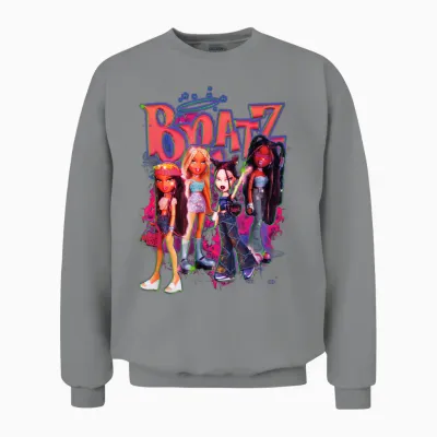 Bratz Girls on Neon Pink Fire T-Shirt, Black, S Unisex Sweatshirt - Sport Grey