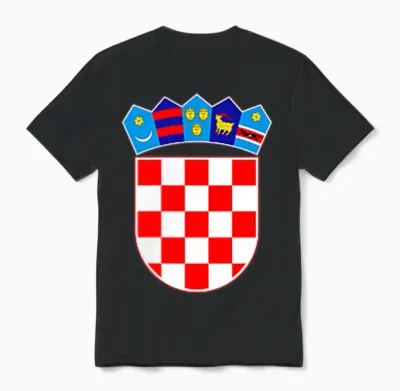 Hrvatska Kroatien Croatia T-Shirt Kroatien Wappen Nationalflagge Kroatien Hrvatska Schwarz Klein Crew-Ausschnitt Lässig Unisex T-Shirt - Black