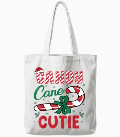 Candy Cane Cutie Funny Christmas Holiday Boys Tote Bags - White