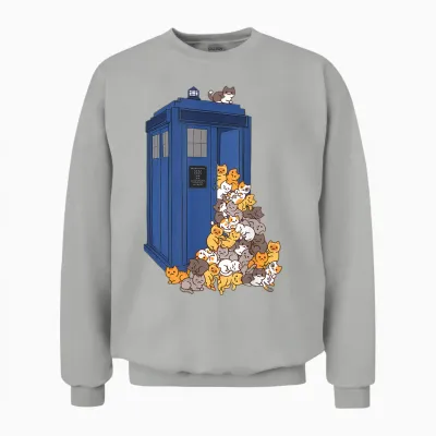 Tardis Funny Cats Vintage Retro Kitten Box Unisex Sweatshirt - Ash